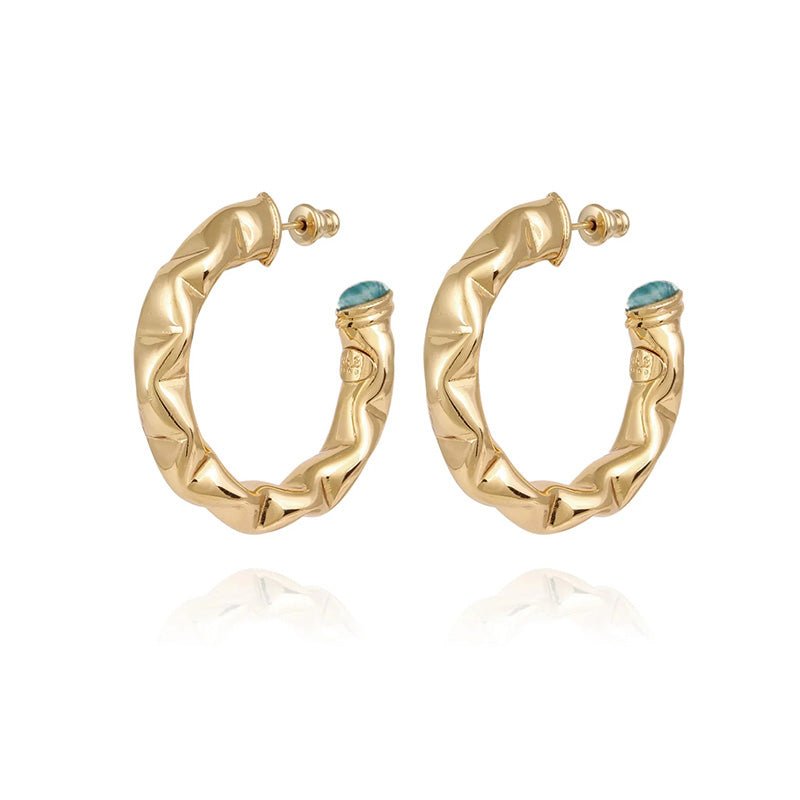 Find Moki Cabochons Gold Hoop Earrings Turquoise - GAS Bijoux at Bungalow Trading Co.