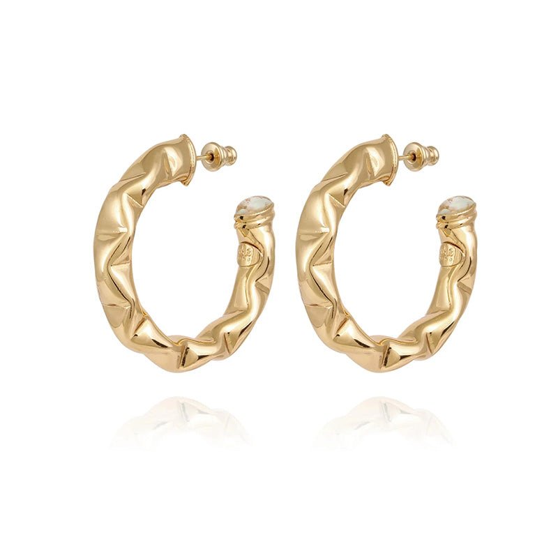 Find Moki Cabochons Gold Hoop Earrings White - GAS Bijoux at Bungalow Trading Co.