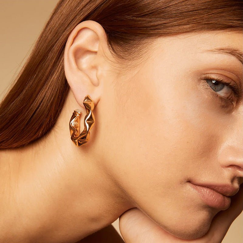 Find Moki Cabochons Gold Hoop Earrings White - GAS Bijoux at Bungalow Trading Co.