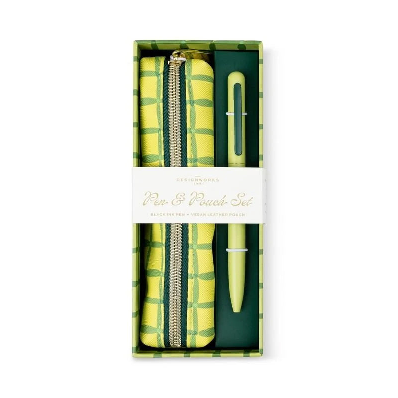 Pen & Pouch Set Green Lattice