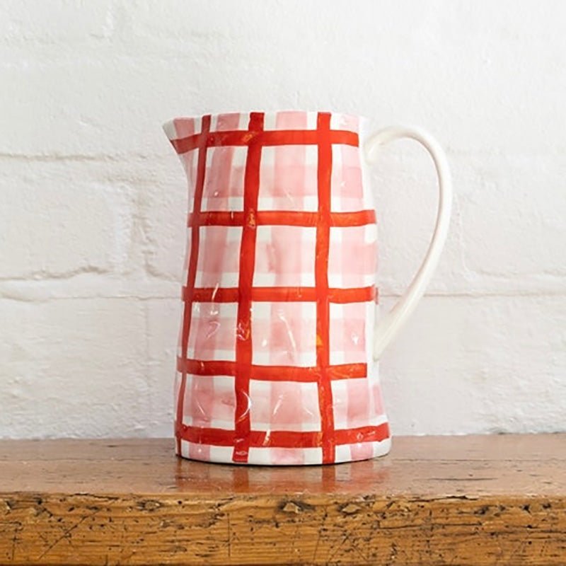 Find Red And Pink Gingham Jug Medium - Noss at Bungalow Trading Co.