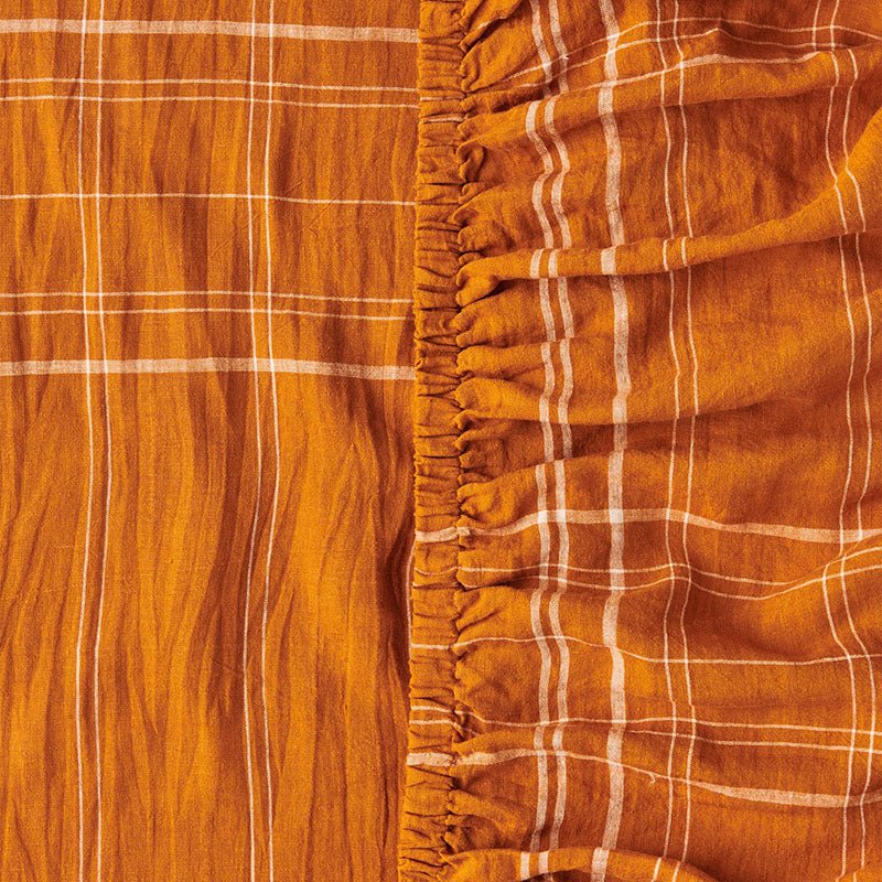 Find Santa Monica Pecan Tartan Linen Fitted Sheet - Kip & Co at Bungalow Trading Co.