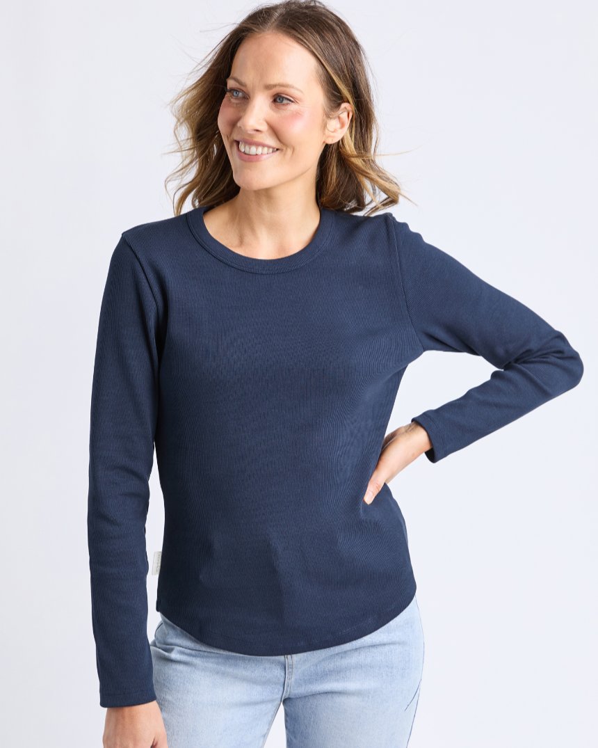 Scoop Rib Long Sleeve Tee Navy