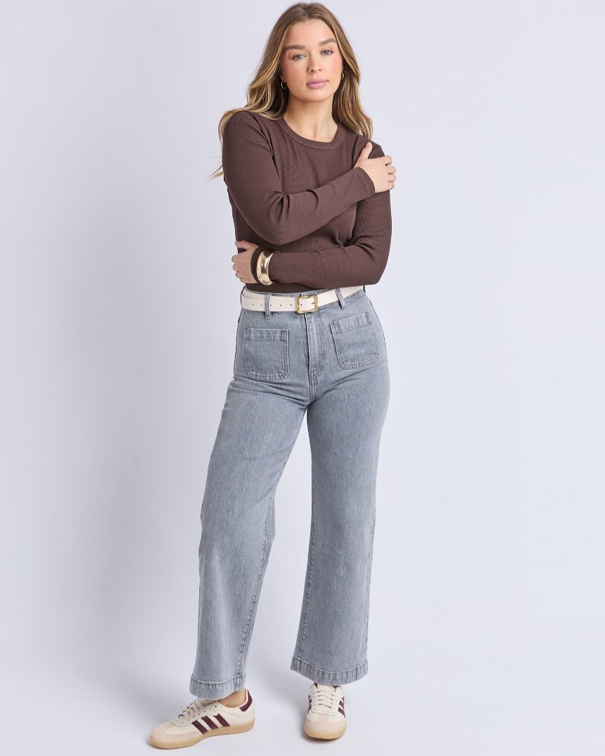 Scoop Rib Long Sleeve Tee Coffee