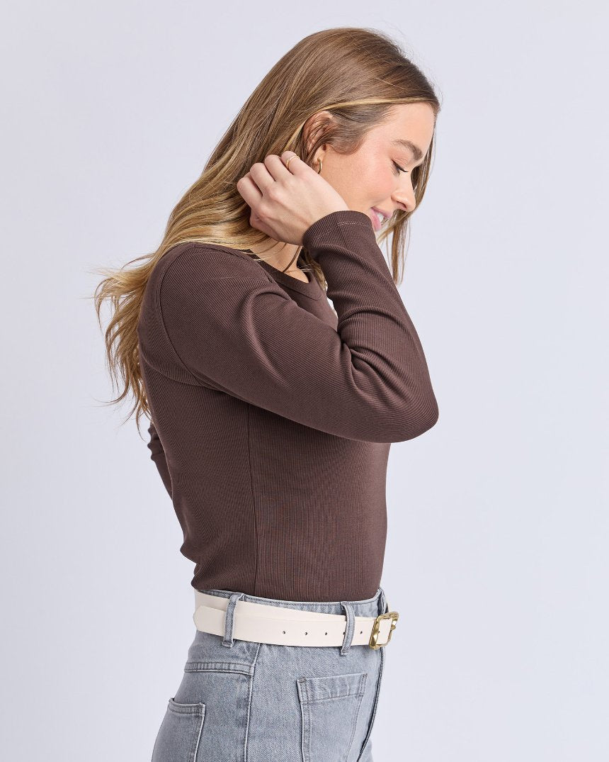 Scoop Rib Long Sleeve Tee Coffee