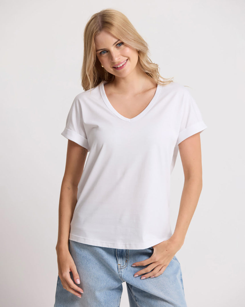 Soho Cuff V Tee White