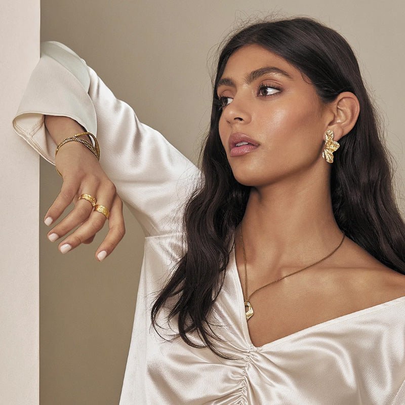 Find Stassia Gold Earrings - Arms of Eve at Bungalow Trading Co.