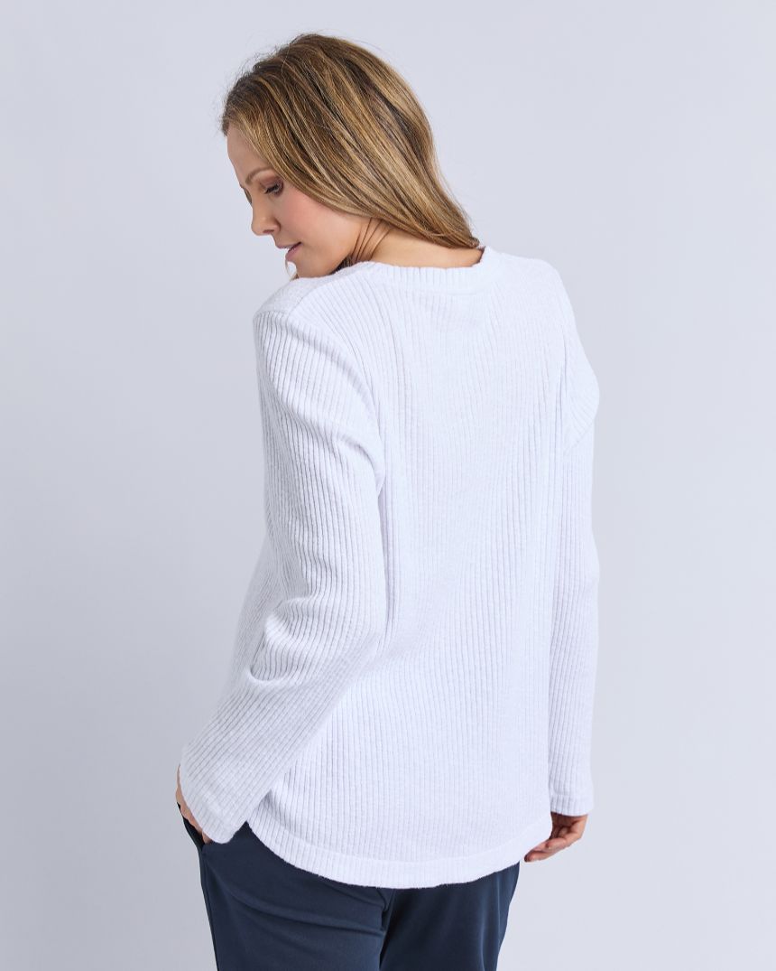 Veronica Rib Long Sleeve Tee White