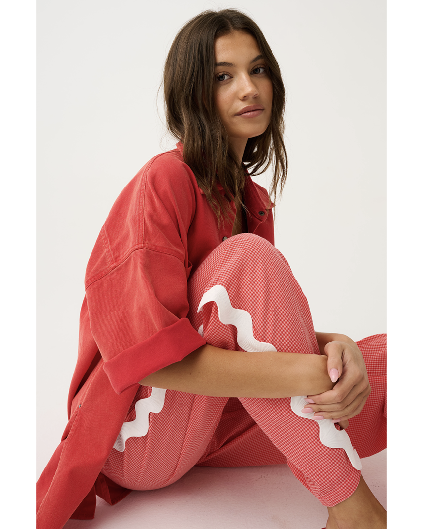 Blair Beach Pant Coral Gingham