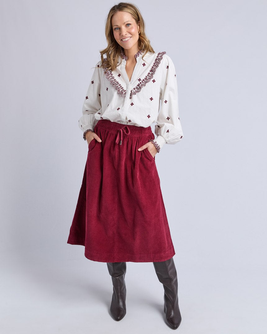 Winnie Cord Skirt Maroon