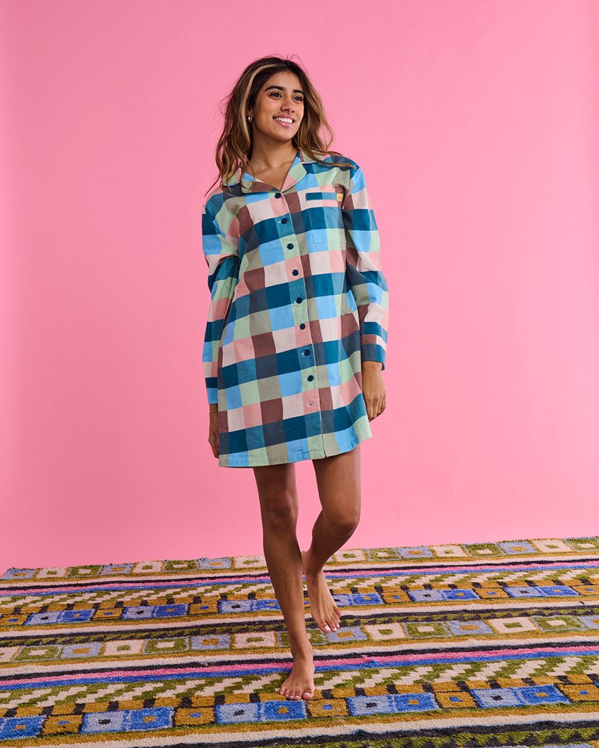 Find Woodlands Tartan Flanelette Long Sleeve Button Up Nightie - Kip & Co at Bungalow Trading Co.