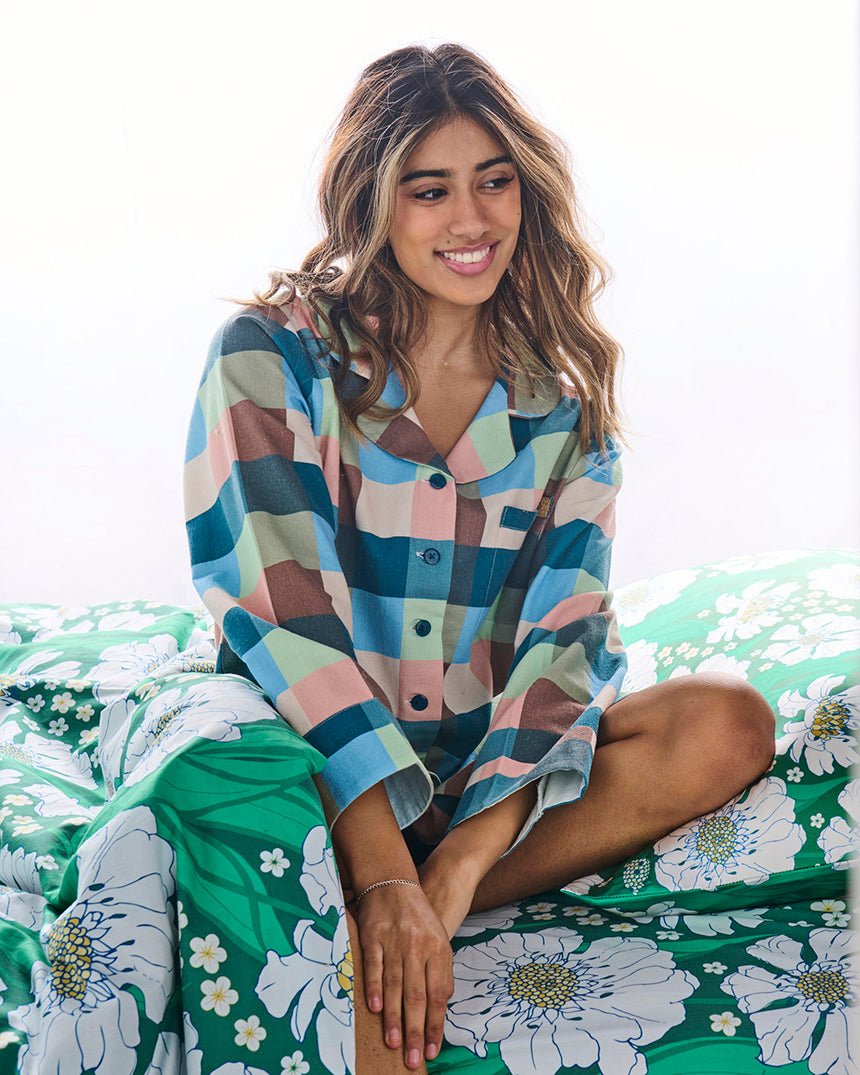 Find Woodlands Tartan Flanelette Long Sleeve Button Up Nightie - Kip & Co at Bungalow Trading Co.
