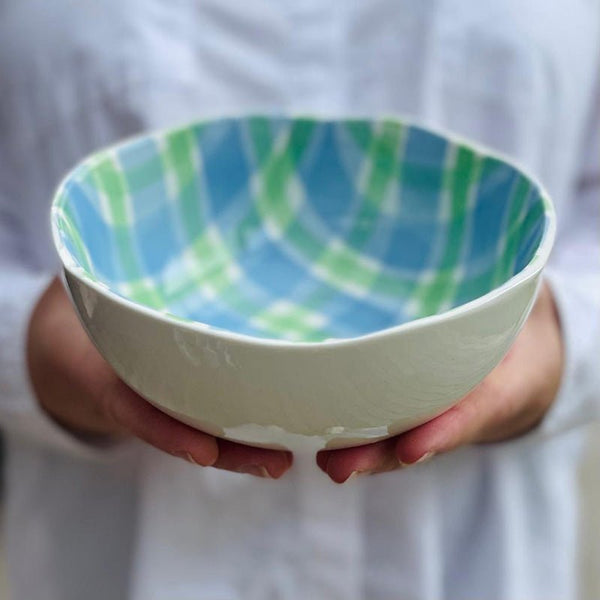 Find Blue and Green Gingham Bowl Small - Noss at Bungalow Trading Co.