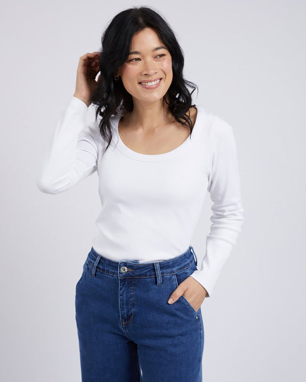 Find Crystal L/S Rib Tee White - Elm at Bungalow Trading Co.