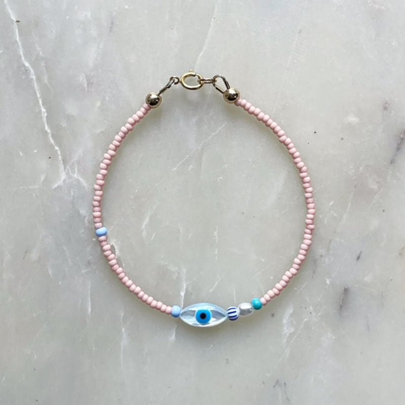 Find Eye Love You Mother of Pearl Bracelet Apricot - Kyra Stone at Bungalow Trading Co.