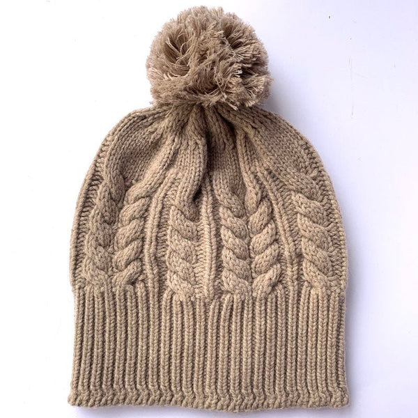 Find I'm In Cable Knit Beanie Wool Pom Pom Biscuit - Love Kate at Bungalow Trading Co.