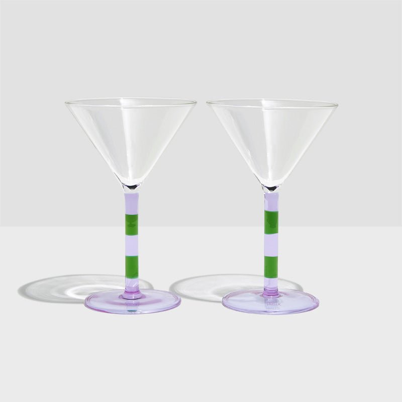 Find Stripe Martini Glasses Lilac + Green - Fazeek at Bungalow Trading Co.