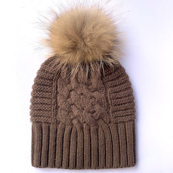 Find Up For Anything Beanie Fur Pom Pom Brown - Love Kate at Bungalow Trading Co.
