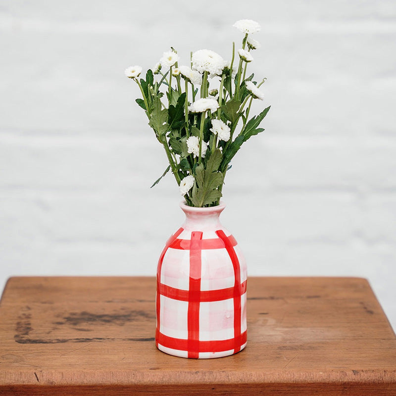 Bud Vase Pink & Red Gingham