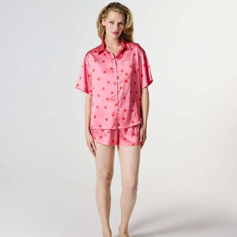 Polkadot Pink Satin Short Sleeve & Short Pyjamas