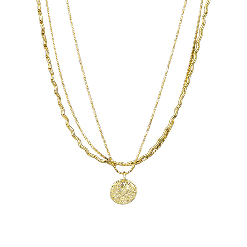 Triple Chain and Coin Necklace