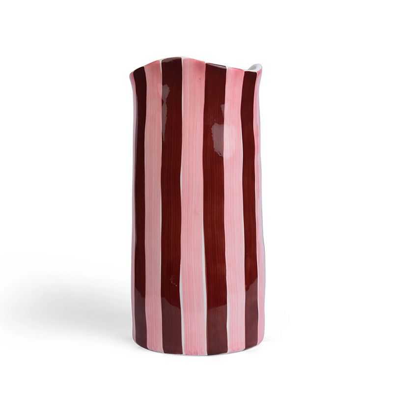 Burgundy + Pink Stripe Large Vase