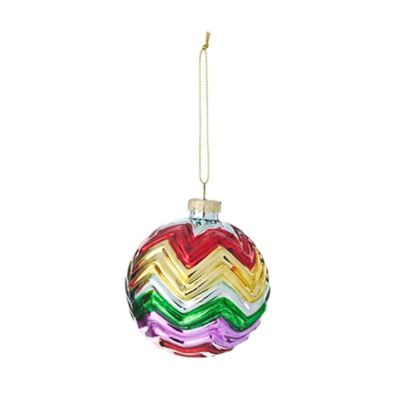 Rainbow Glass Bauble ZigZag Decoration