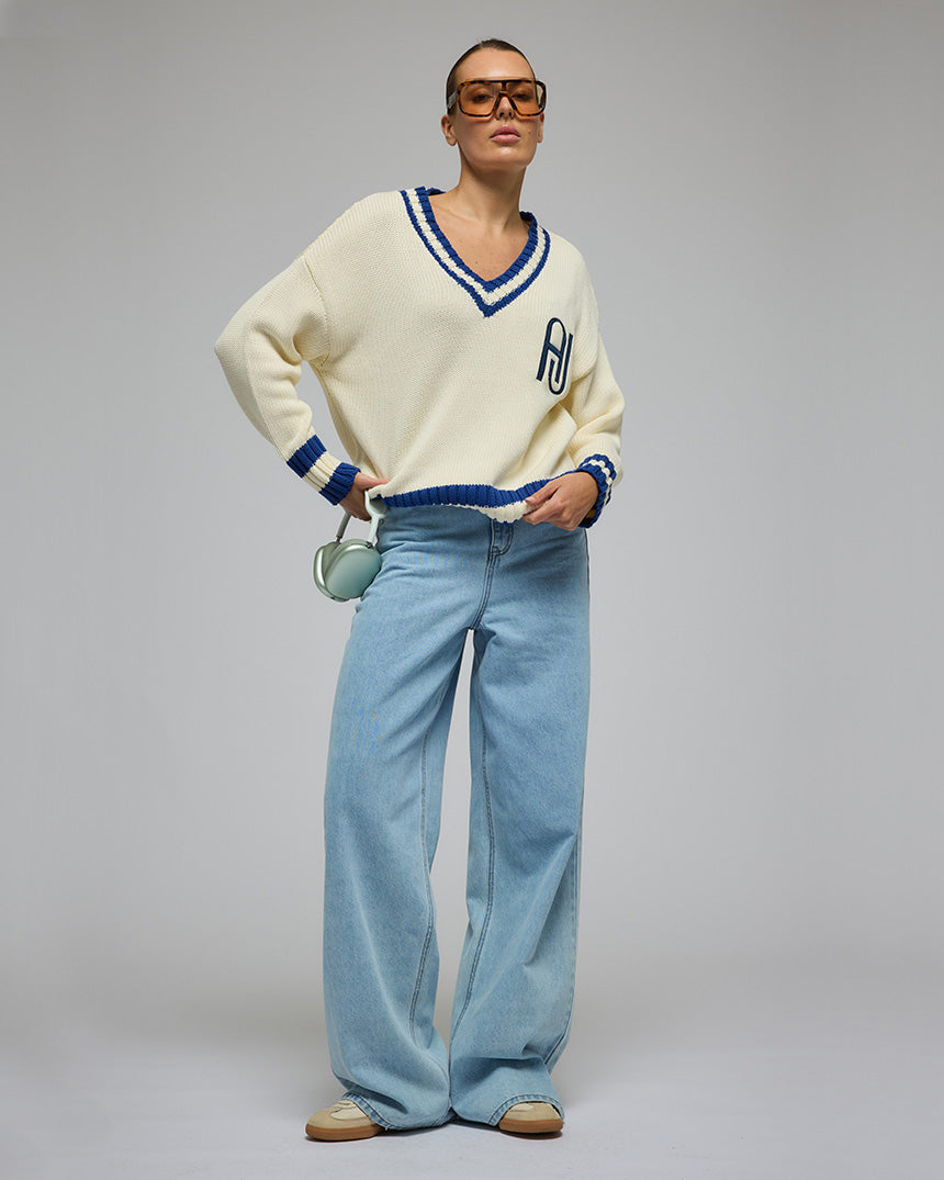 AJ V Neck Sweater Coconut