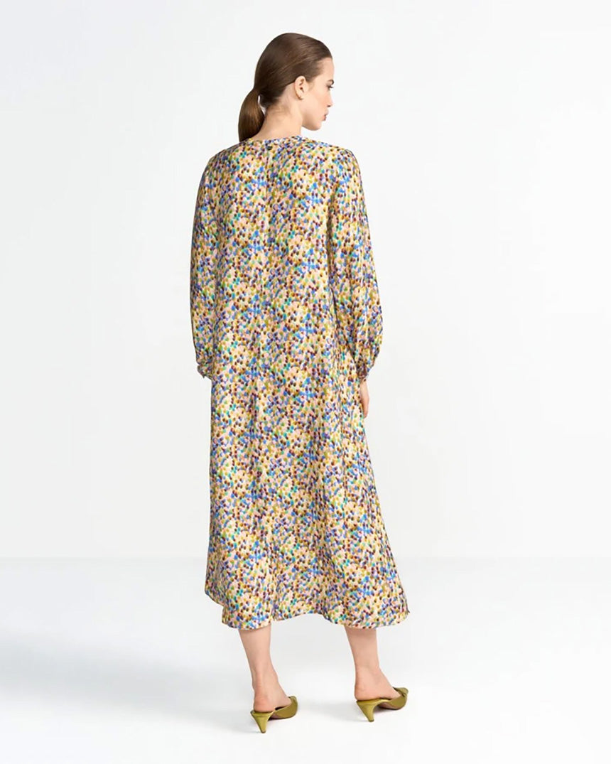 Ruby Glow Printed V Neck Dress