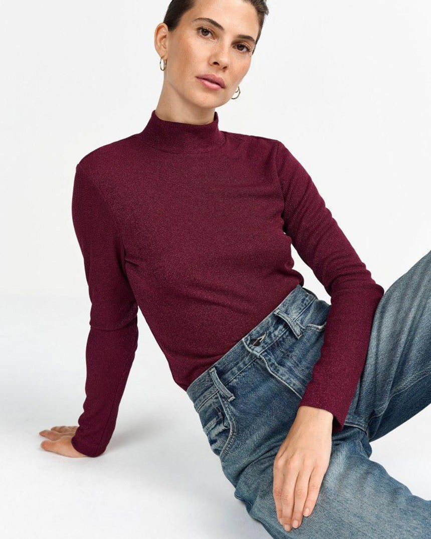 Glam Rib Turtle Longsleeve Top Ruby