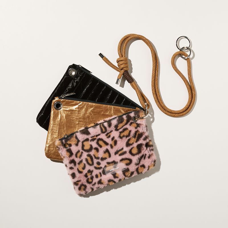 Square 3 Pouch Bag Pink Leopard