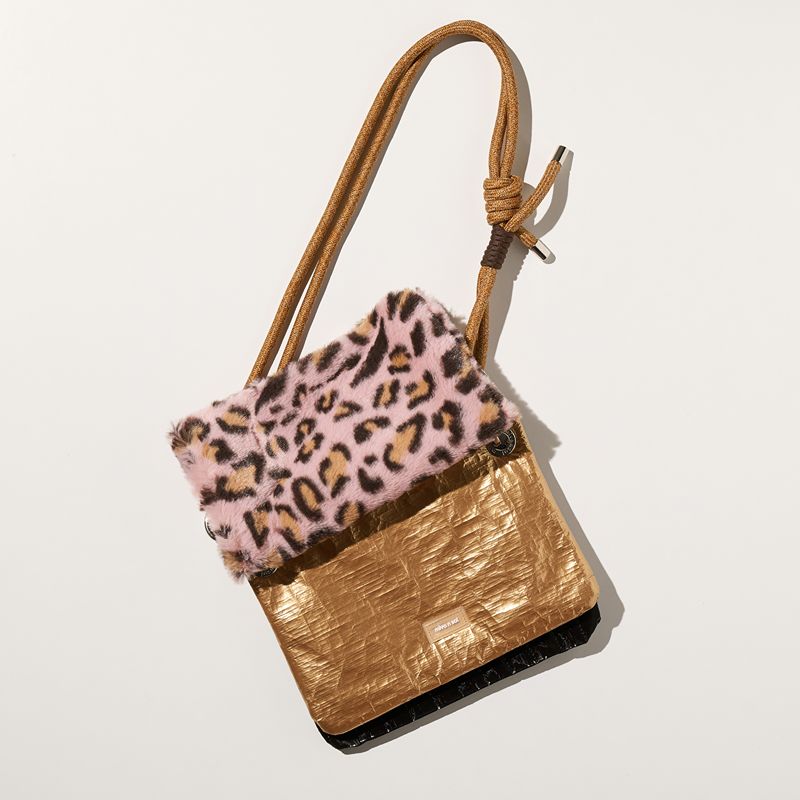 Square 3 Pouch Bag Pink Leopard