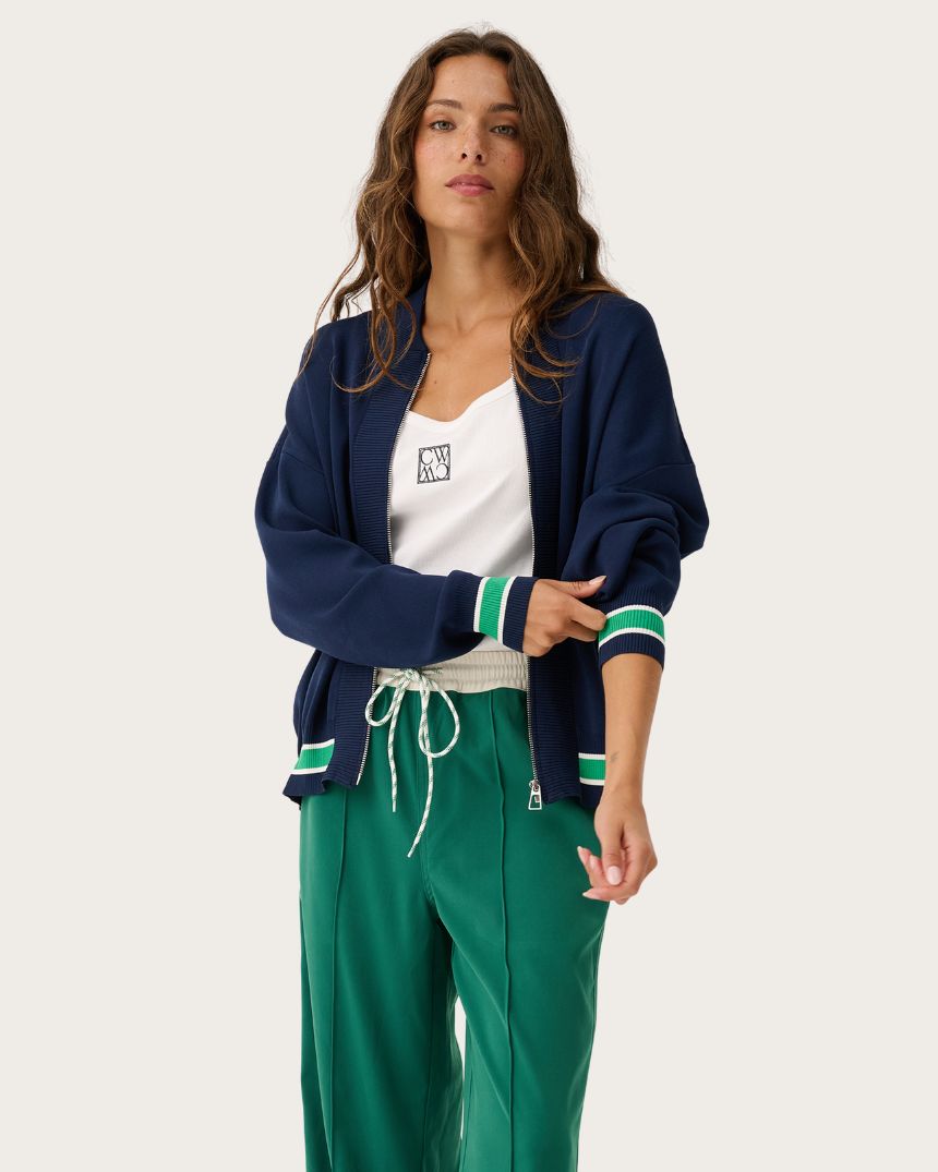 Brodie Knit Bomber Navy Stripe