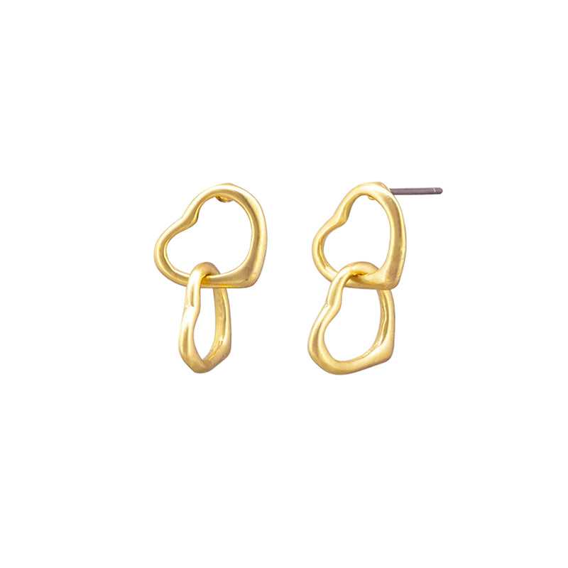 Double Link Heart Earrings Gold