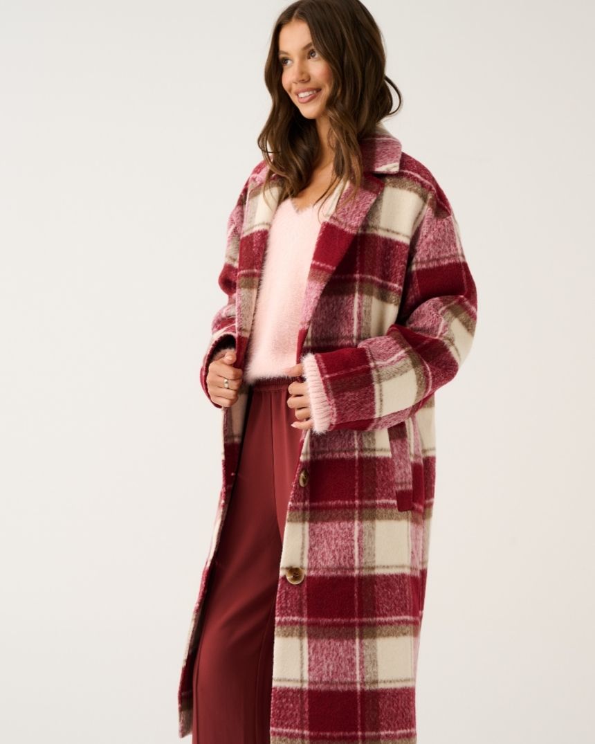 Greta Coat Berry Check