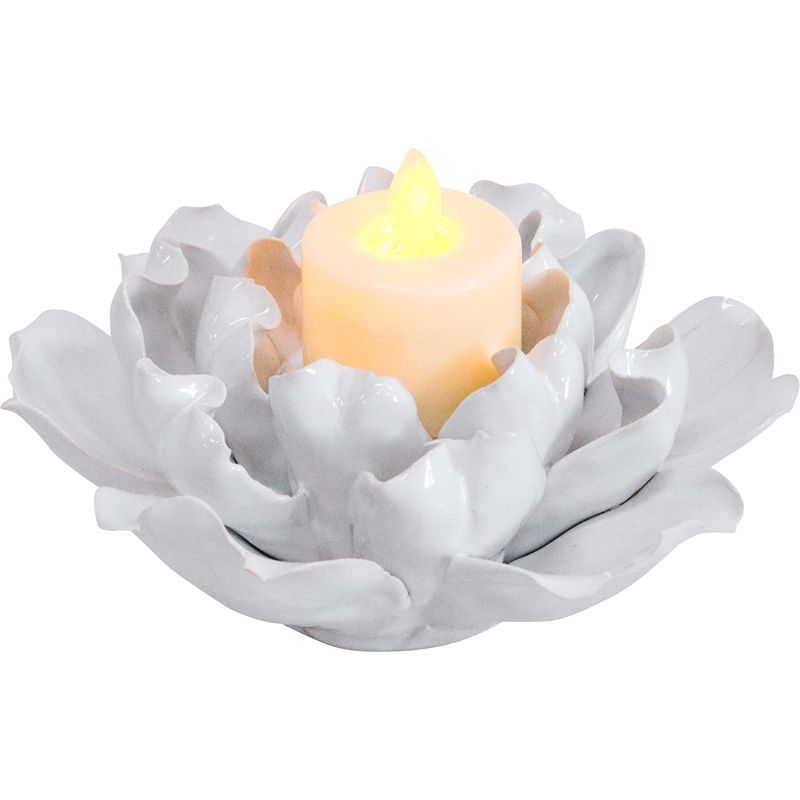 Ceramic Flower Tealight Holder White
