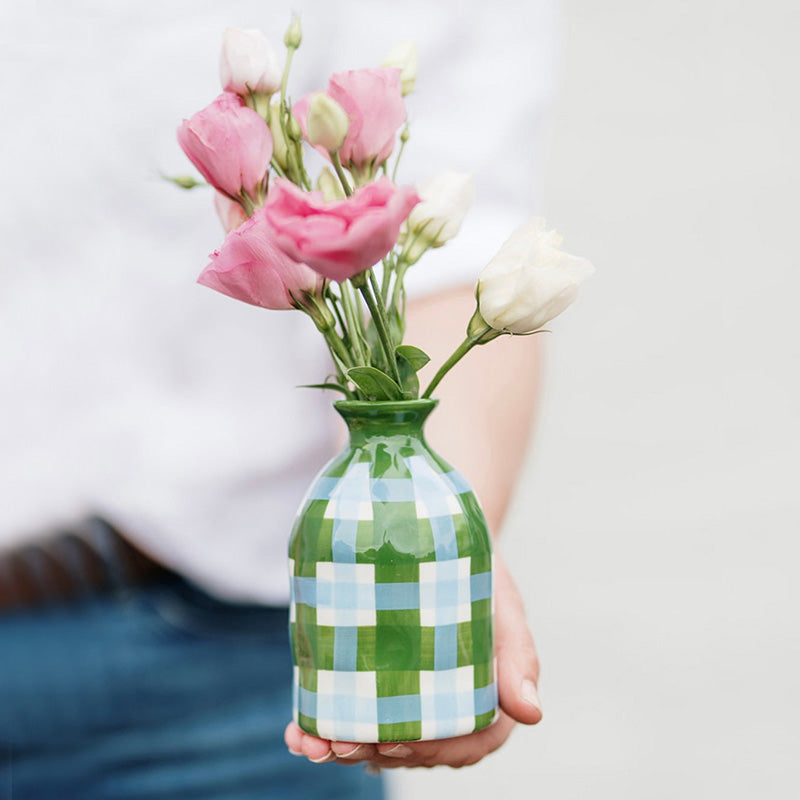 Bud Vase Emerald & Cornflower Gingham