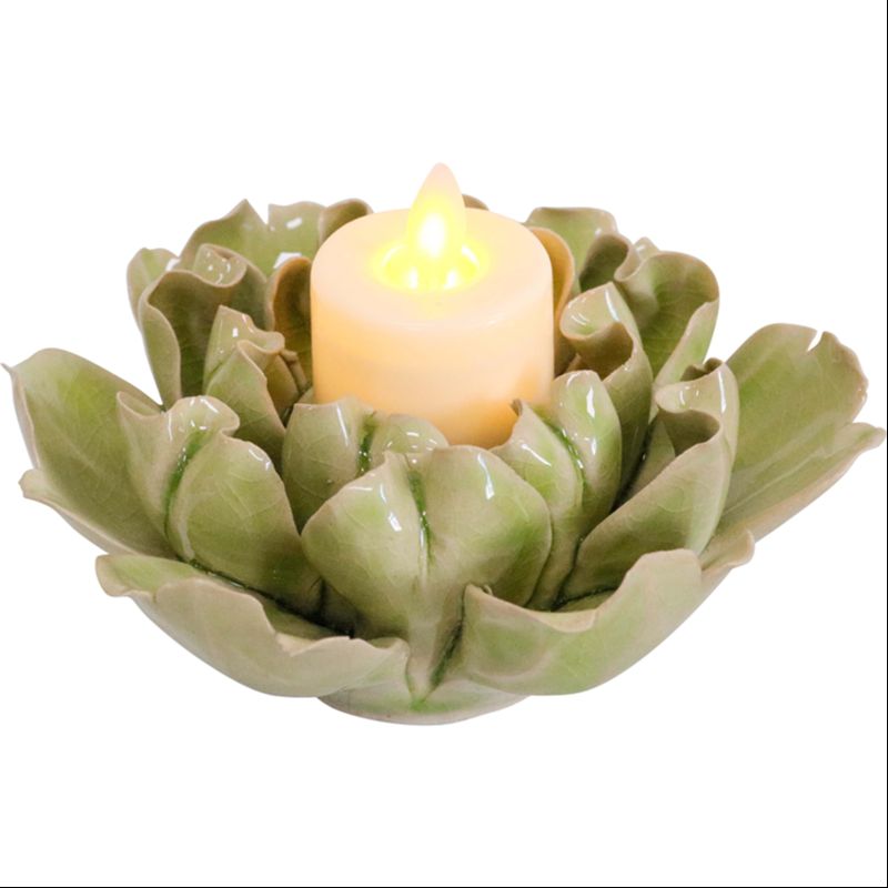 Ceramic Flower Tealight Holder Green