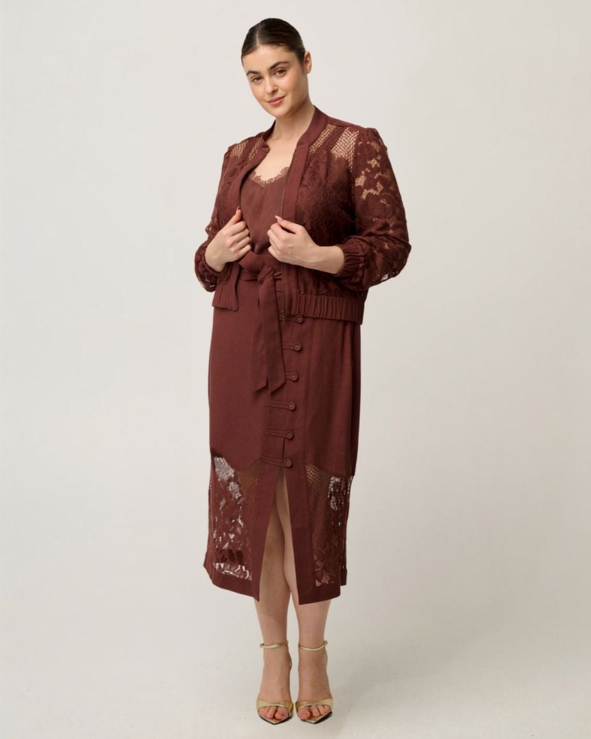 Solene Lace Bomber Jacket Rosewood