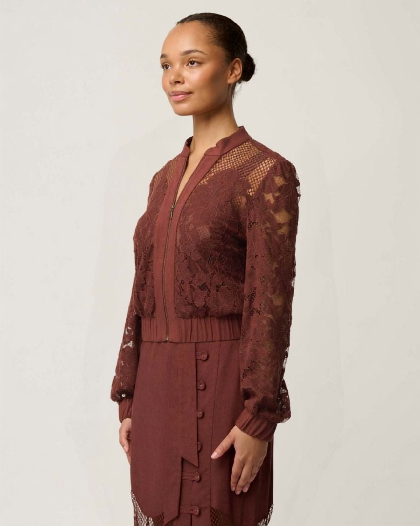Solene Lace Bomber Jacket Rosewood