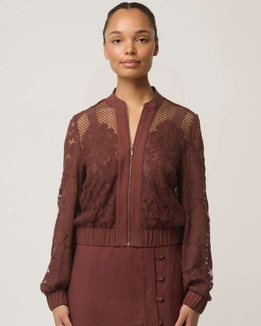 Solene Lace Bomber Jacket Rosewood