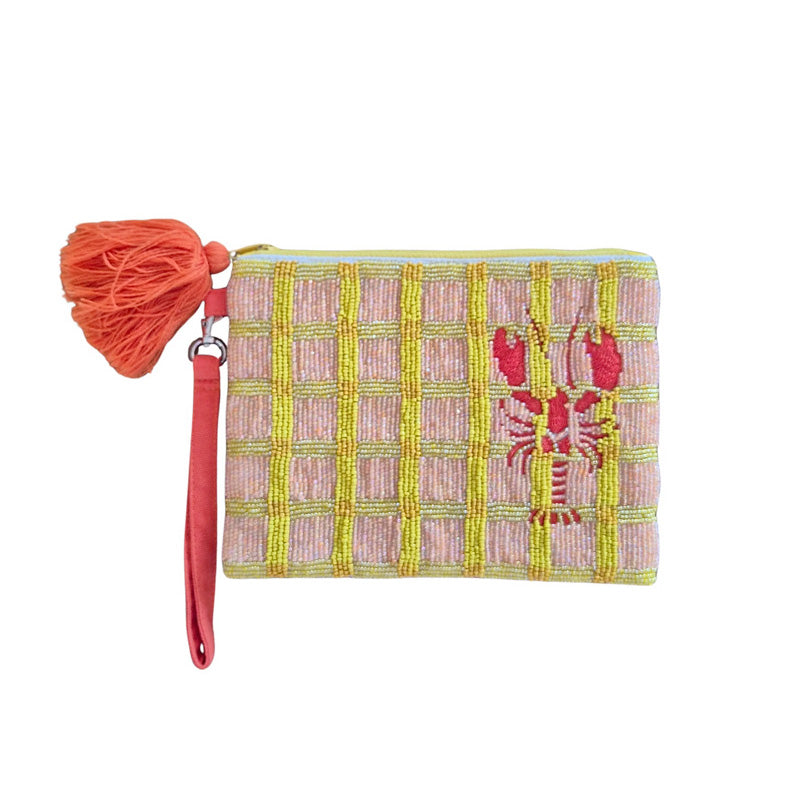Lobster Beaded Purse Lemon/Pink/Red