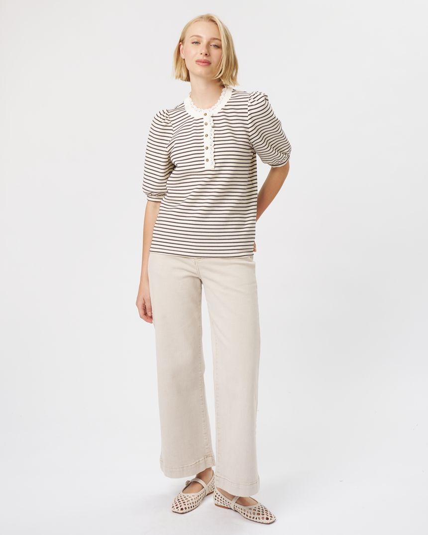 Jacqueline Top White with Charcoal Stripe