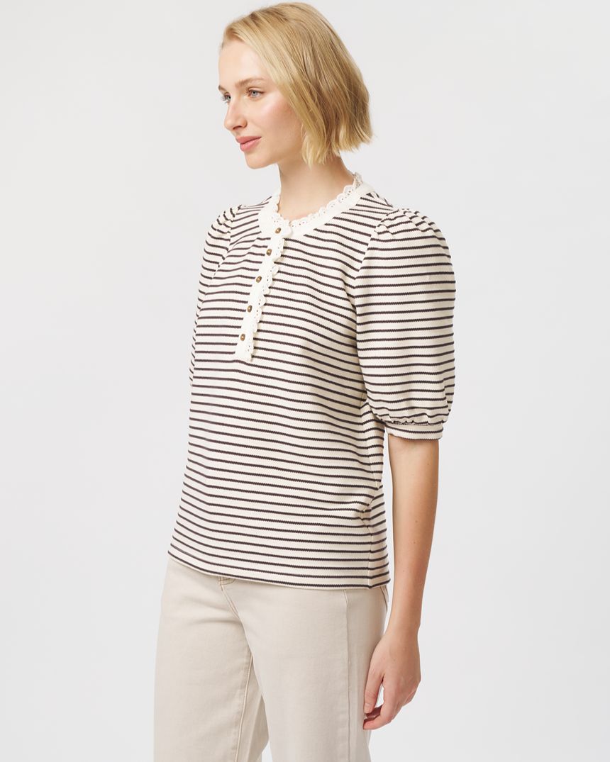 Jacqueline Top White with Charcoal Stripe