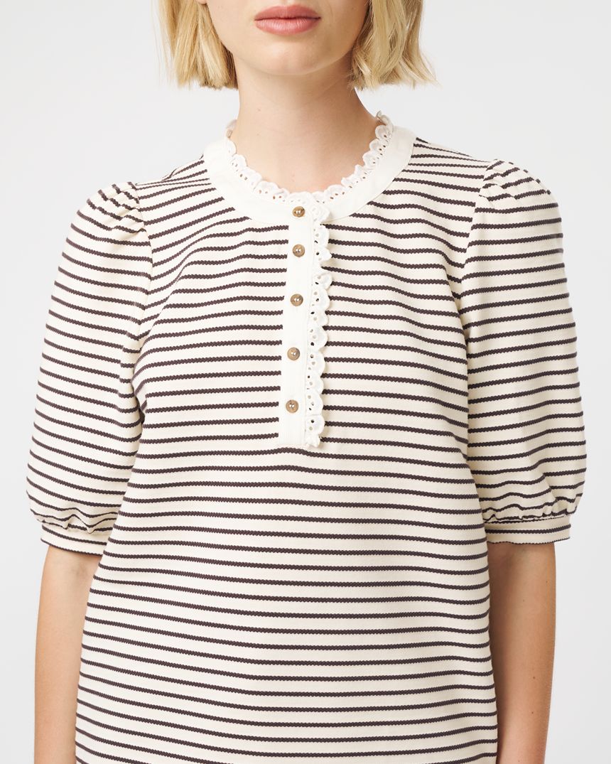 Jacqueline Top White with Charcoal Stripe
