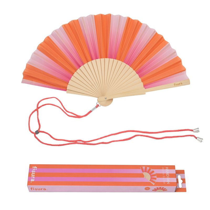 Hand Fan Pink & Orange Stripes