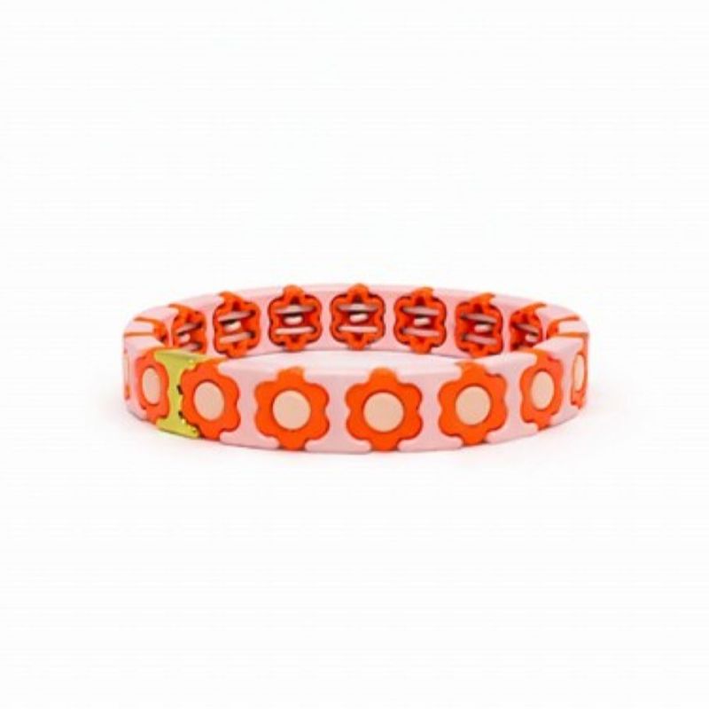Pink and Pink Daisy Tile Bracelet
