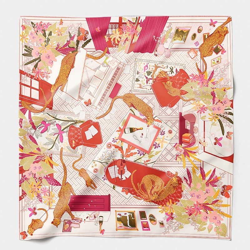 Silk Scarf Boudoir Felin Red