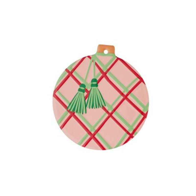 Holly Jolly Ceramic Coaster Pink Tassel