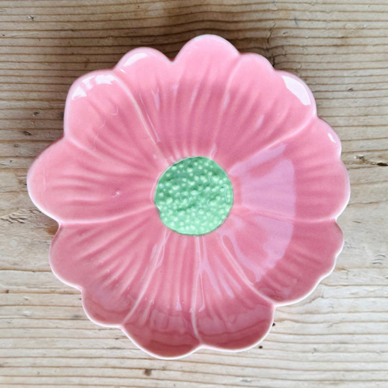 Flower Trinket Dish Pink with Green